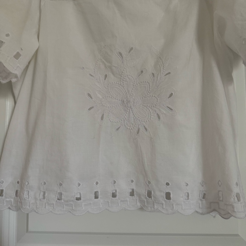 LOFT Ivory White Embroidered Floral Blouse, XS - Picture 4 of 11